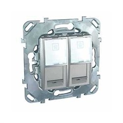 UNICA TOP РОЗЕТКА компьют., RJ45, двойная, кат. 6, с полем для надп., АЛЮМИНИЙ - фото 166455