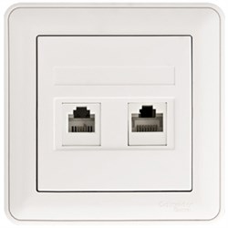 W59 РОЗЕТКА двойная компьютерная RJ45 кат.5E, в сборе, БЕЛЫЙ - фото 167895