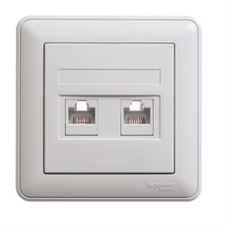 W59 РОЗЕТКА двойная компьютерная RJ45 кат.5E, в сборе, БЕЛЫЙ - фото 167896