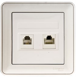 W59 РОЗЕТКА двойная RJ11+RJ45, 160В, 1А, кат.5E, в сборе, БЕЛЫЙ - фото 167931