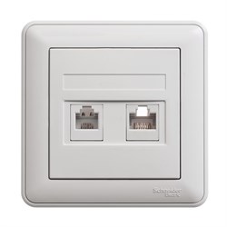 W59 РОЗЕТКА двойная RJ11+RJ45, 160В, 1А, кат.5E, в сборе, БЕЛЫЙ - фото 167934