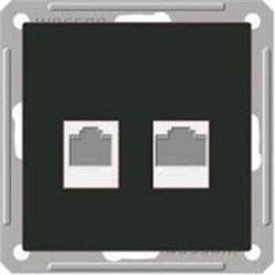 W59 РОЗЕТКА двойная RJ11+RJ45, 160В, 1А, кат.5E, механизм, ЧЕРНЫЙ БАРХАТ - фото 167963