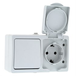 Блок розетка-выкл, 1-кл, 16А с/зс крышкой IP54 бел, с защ, штор, Венеция EKF PROxima - фото 183553