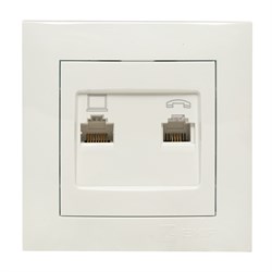 Валенсия розетка RJ-45+RJ11 2-местная белая EKF PROxima - фото 183595