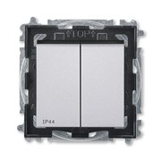 Выключатель двухклавишный ABB Levit IP44 серебро / дымчатый чёрный