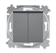 Выключатель кнопочный двухклавишный ABB Levit сталь / дымчатый чёрный