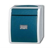 Переключатель 1-клавишный, с подсветкой, IP44, для открытого монтажа, серия ocean, цвет серый/сине-зелёный