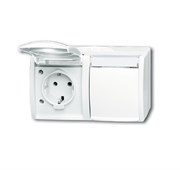 Розетка SCHUKO 16А 250В IP44, двойная, горизонтальная, с полем для надписи, для открытого монтажа, серия ocean, цвет альпийский белы