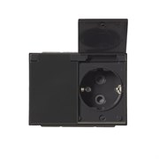 Розетка Double Shuko 16А 230В с крышкой, IP21/44 Impressivo, антрацит