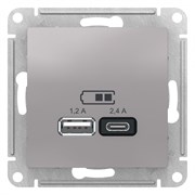 ATLASDESIGN USB РОЗЕТКА A+С, 5В/2,4А, 2х5В/1,2А, механизм, АЛЮМИНИЙ