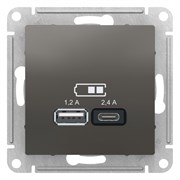 ATLASDESIGN USB РОЗЕТКА A+С, 5В/2,4 А, 2х5В/1,2 А, механизм, СТАЛЬ
