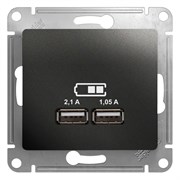 GLOSSA USB РОЗЕТКА A+A,5В/2,1 А, 2х5В/1,05 А, механизм, АНТРАЦИТ