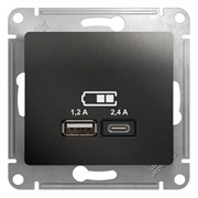 GLOSSA USB РОЗЕТКА A+С, 5В/2,4А, 2х5В/1,2 А, механизм, АНТРАЦИТ