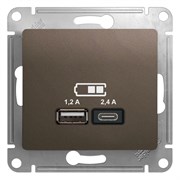 GLOSSA USB РОЗЕТКА A+С, 5В/2,4А, 2х5В/1,2 А, механизм, ШОКОЛАД