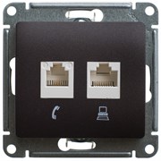 GLOSSA РОЗЕТКА двойная компьютерная RJ45+RJ45, кат.5E, механизм, ШОКОЛАД