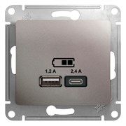 GLOSSA USB РОЗЕТКА A+С, 5В/2,4А, 2х5В/1,2 А, механизм, ПЛАТИНА