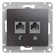 GLOSSA РОЗЕТКА двойная RJ11+RJ45, кат.5E,механизм, ГРАФИТ