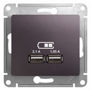 GLOSSA USB РОЗЕТКА A+A, 5В/2,1 А, 2х5В/1,05 А, механизм, СИРЕНЕВЫЙ ТУМАН