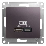 GLOSSA USB РОЗЕТКА A+С, 5В/2,4А, 2х5В/1,2 А, механизм, СИРЕНЕВЫЙ ТУМАН