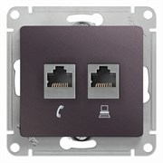 GLOSSA РОЗЕТКА двойная RJ11+RJ45, кат.5E,механизм, СИРЕНЕВЫЙ ТУМАН