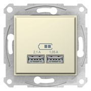 SEDNA USB РОЗЕТКА, 2,1А (2x1,05А), БЕЖЕВЫЙ