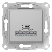 SEDNA USB РОЗЕТКА, 2,1А (2x1,05А), АЛЮМИНИЙ