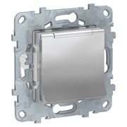 UNICA NEW розетка с заземл., со шторками, с крышкой, 16 А, 250 В, IP40, алюминий
