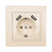 Минск Розетка 1-местная СП с/з 16А бежевая с защ, штор, с 2 USB 2,1А EKF