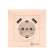 Валенсия розетка 1-местная с/з 16А кремовая с защ, штор, с 2 USB 2,1А EKF PROxima