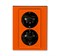 Розетка двойная ABB Levit с заземлением со шторками 16А оранжевый / дымчатый чёрный - фото 118791